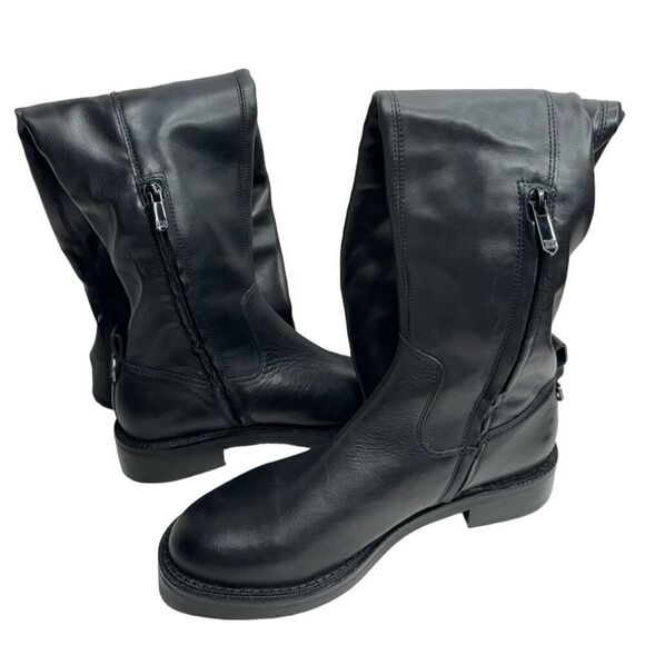 Sam Edelman Over The Knee Boots Size 7.5 Black Leather Narisa Zip Up Block Heel - Picture 6 of 10